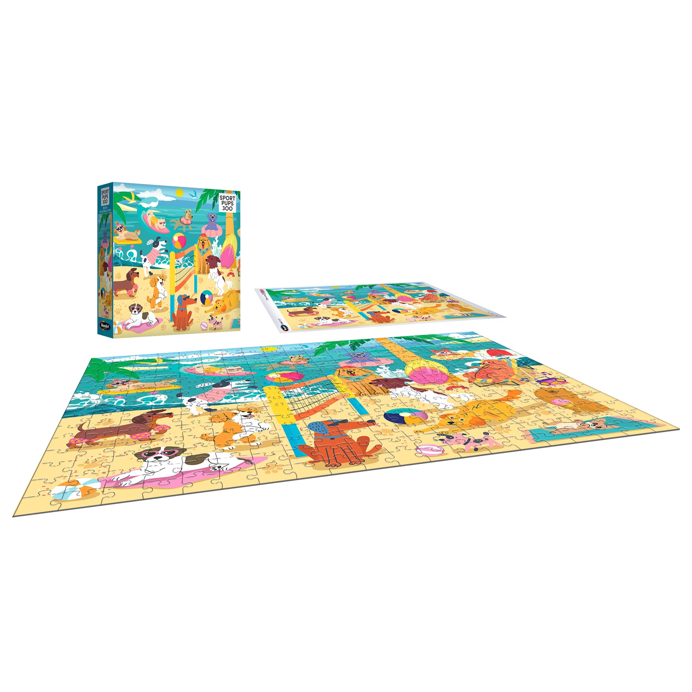 RoseArt Beach Volleyball Pups 300-Piece Jigsaw Puzzle – Dog-Themed Beach Scene, 18x24 Inches, Made in USA