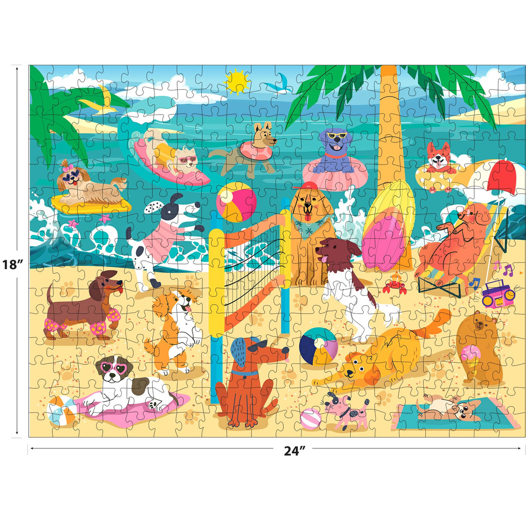 RoseArt Beach Volleyball Pups 300-Piece Jigsaw Puzzle – Dog-Themed Beach Scene, 18x24 Inches, Made in USA