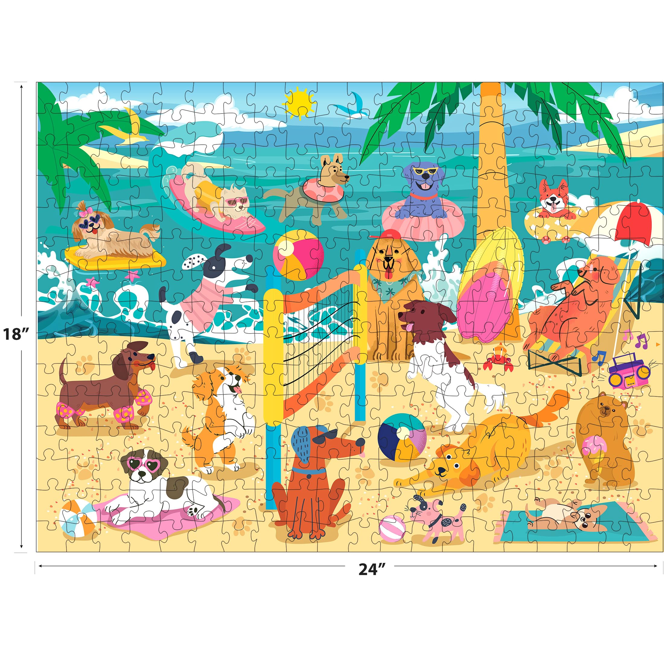 RoseArt Beach Volleyball Pups 300-Piece Jigsaw Puzzle – Dog-Themed Beach Scene, 18x24 Inches, Made in USA