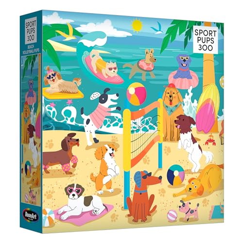 RoseArt Beach Volleyball Pups 300-Piece Jigsaw Puzzle – Dog-Themed Beach Scene, 18x24 Inches, Made in USA