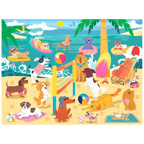 RoseArt Beach Volleyball Pups 300-Piece Jigsaw Puzzle – Dog-Themed Beach Scene, 18x24 Inches, Made in USA
