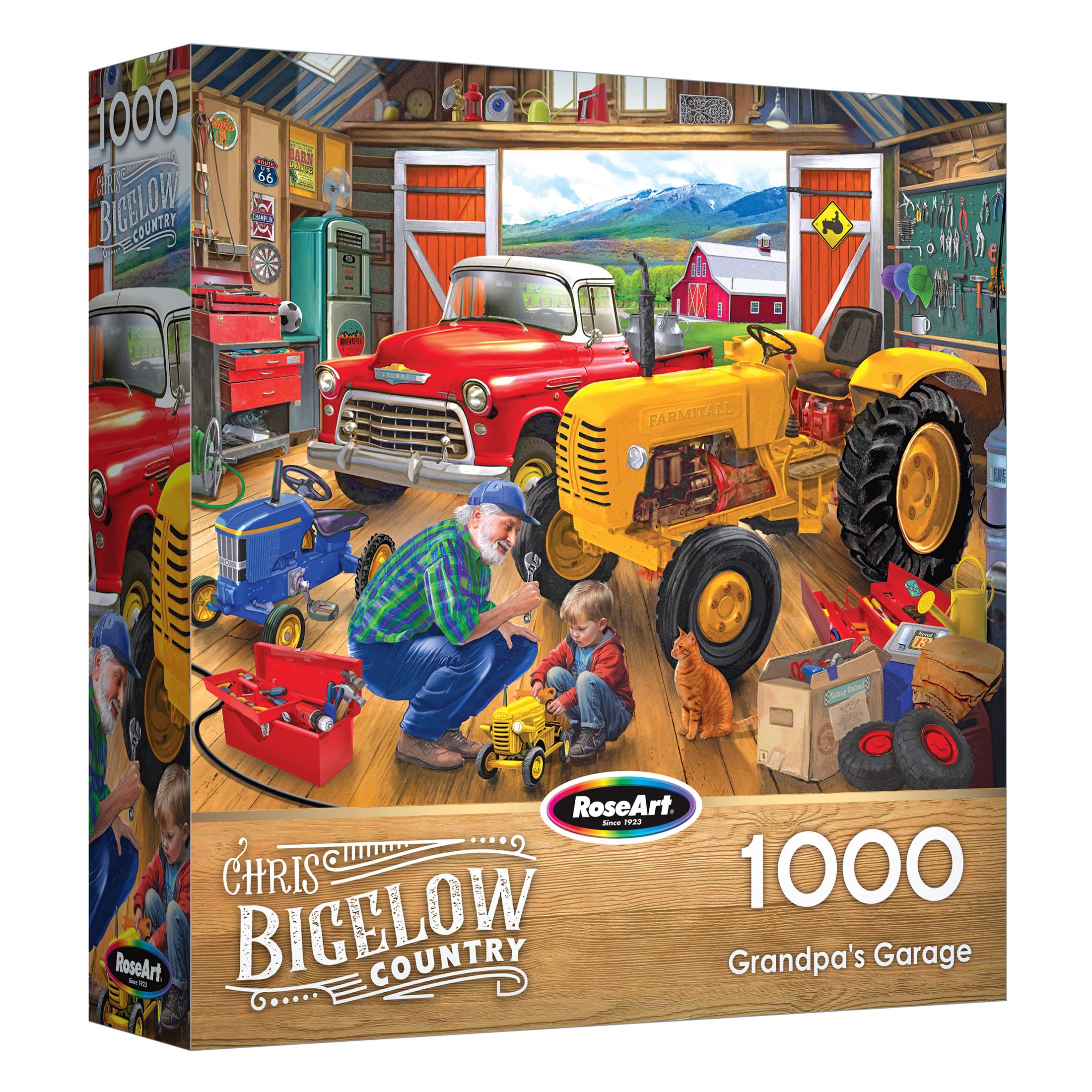 RoseArt Bigelow Country Grandpa's Garage 1000 Piece Puzzle - Vintage Tractor & Country Scene