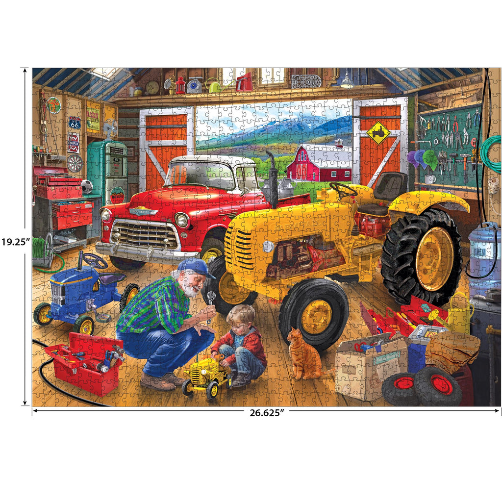 RoseArt Bigelow Country Grandpa's Garage 1000 Piece Puzzle - Vintage Tractor & Country Scene