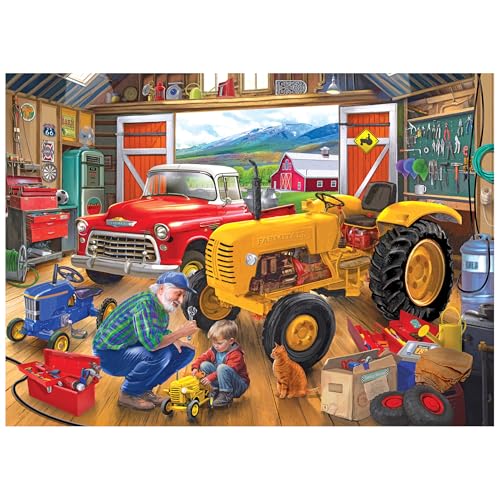 RoseArt Bigelow Country Grandpa's Garage 1000 Piece Puzzle - Vintage Tractor & Country Scene