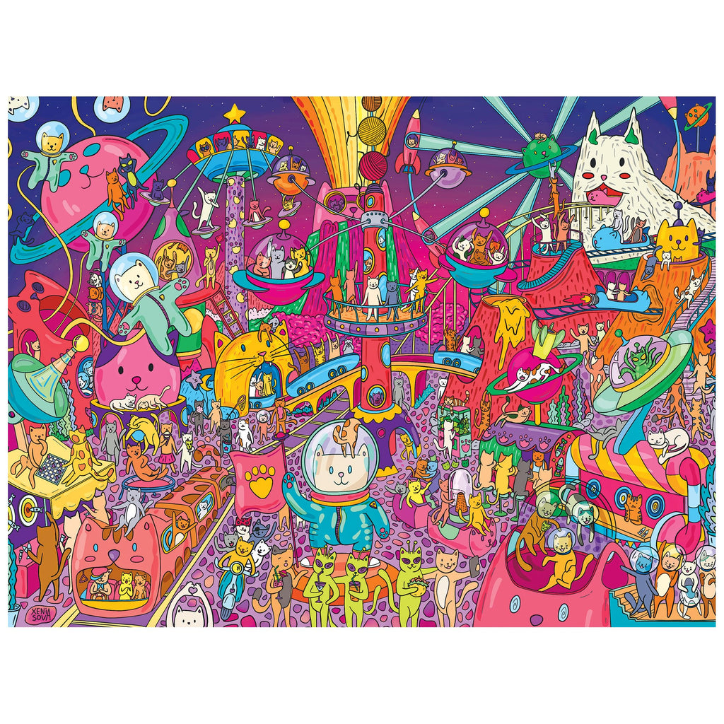 RoseArt Catopia Cosmic Park 500 Piece Jigsaw Puzzle – Whimsical Space Cat Carnival