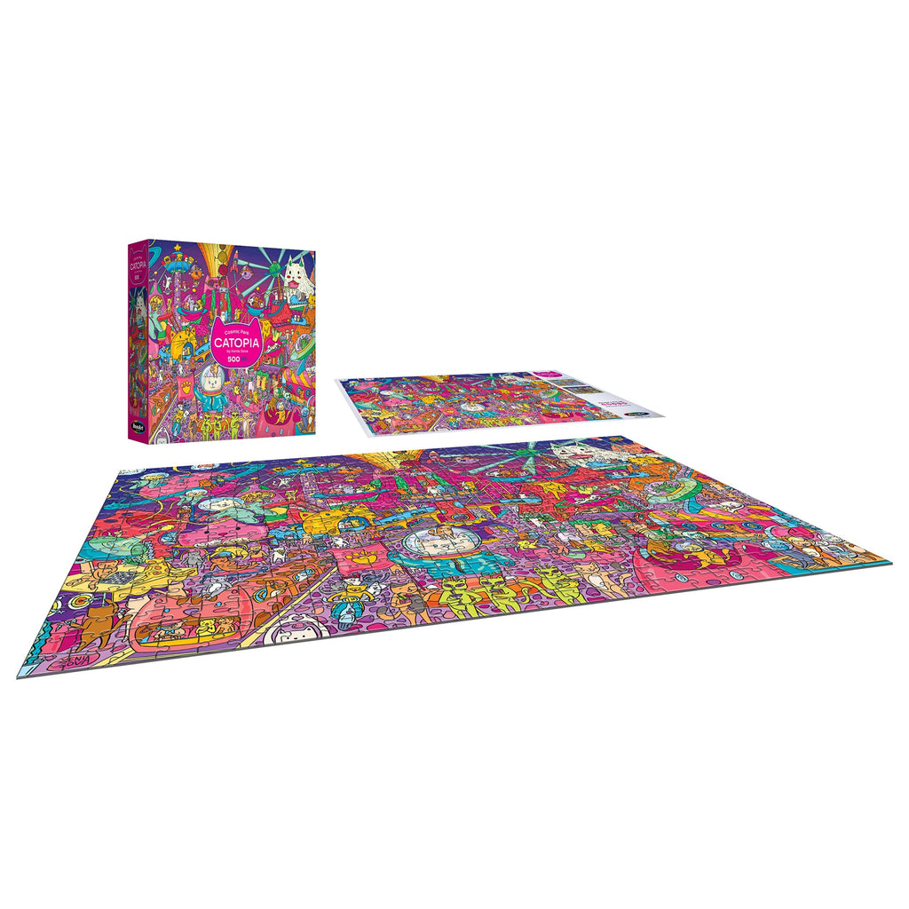 RoseArt Catopia Cosmic Park 500 Piece Jigsaw Puzzle – Whimsical Space Cat Carnival