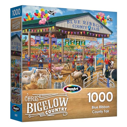 RoseArt Chris Bigelow 'Blue Ribbon County Fair' 1000-Piece Jigsaw Puzzle - 20x27 Inches, Recycled Materials