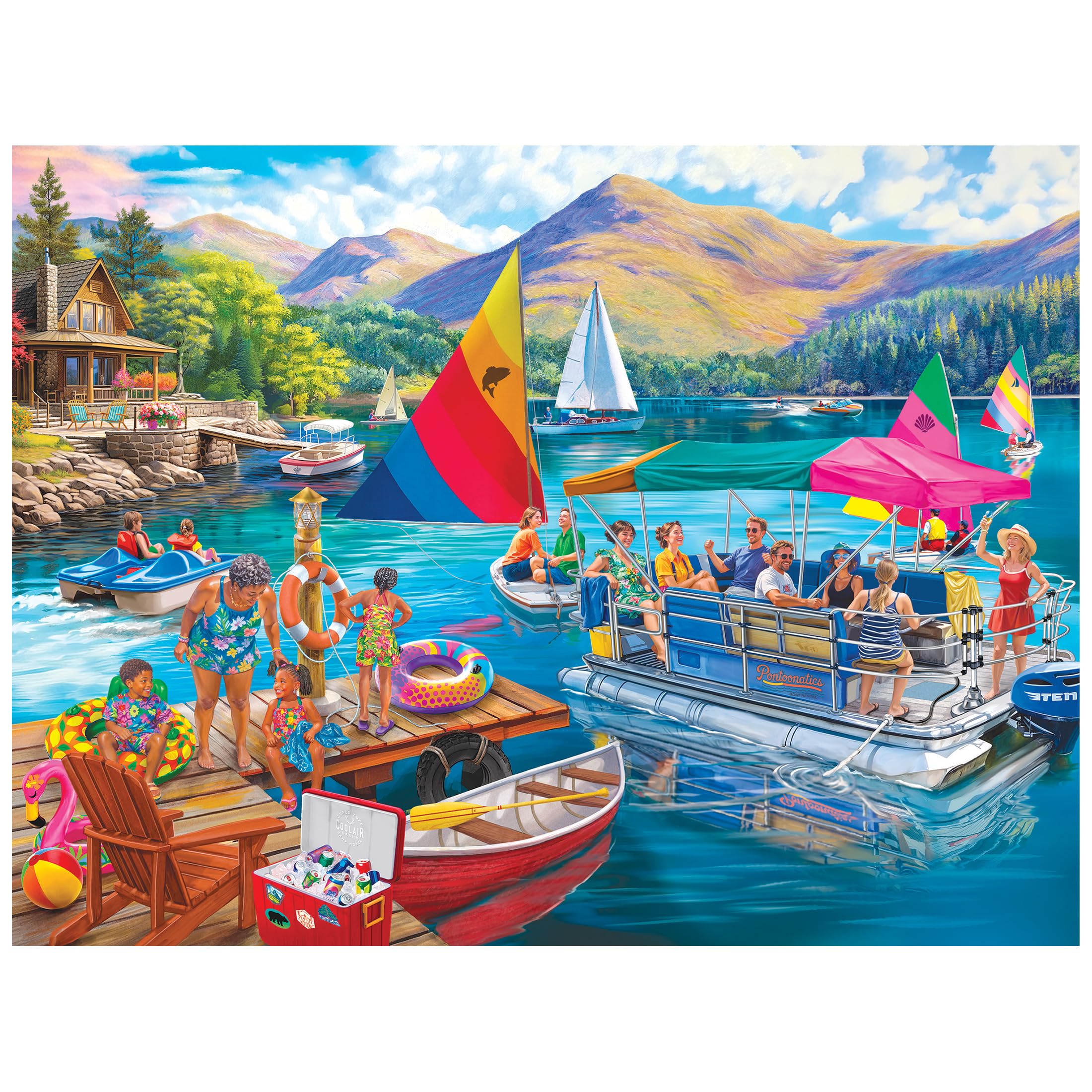 RoseArt Chris Bigelow Boater's Lake 500-Piece Jigsaw Puzzle – Summer Lake Scene for Adults
