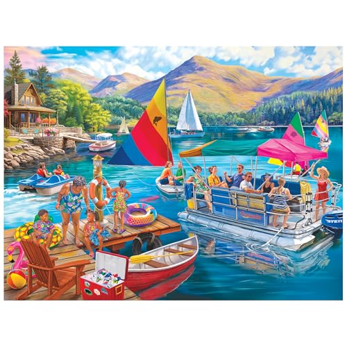 RoseArt Chris Bigelow Boater's Lake 500-Piece Jigsaw Puzzle – Summer Lake Scene for Adults