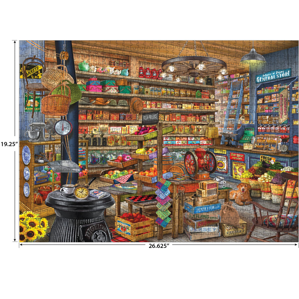RoseArt Chris Bigelow Country Mom and Pops 1000 Piece Jigsaw Puzzle – Vintage General Store, 26.625 x 19.25 in., Made in USA