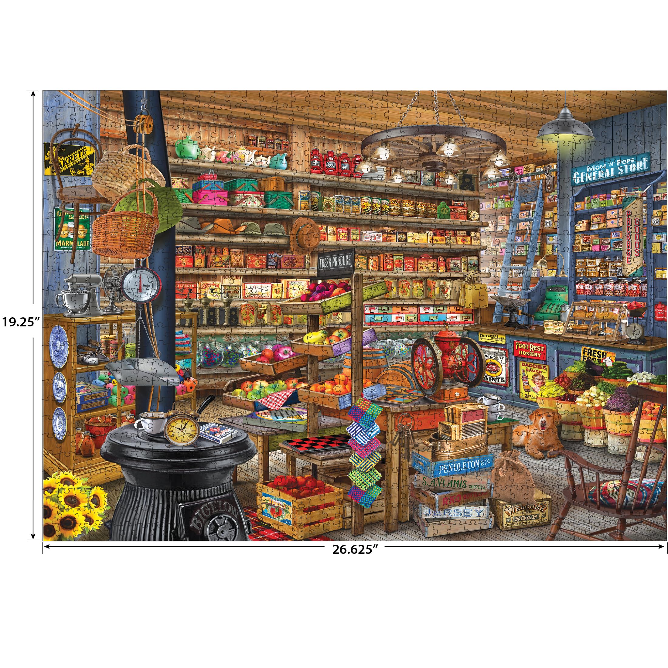 RoseArt Chris Bigelow Country Mom and Pops 1000 Piece Jigsaw Puzzle – Vintage General Store, 26.625 x 19.25 in., Made in USA