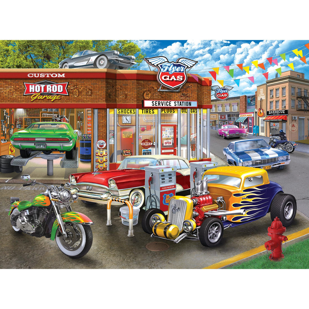 RoseArt Chris Bigelow Hot Rod Garage 1000-Piece Jigsaw Puzzle - Premium Quality with Bonus Poster