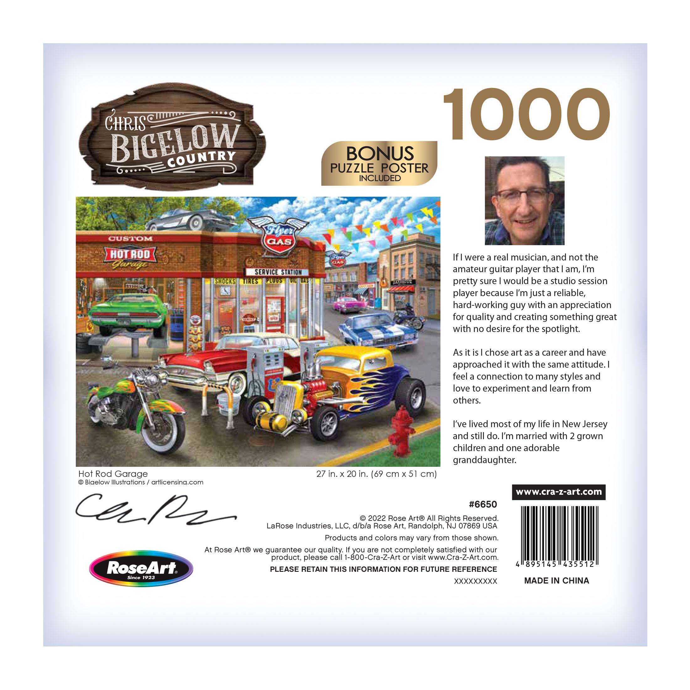 RoseArt Chris Bigelow Hot Rod Garage 1000-Piece Jigsaw Puzzle - Premium Quality with Bonus Poster