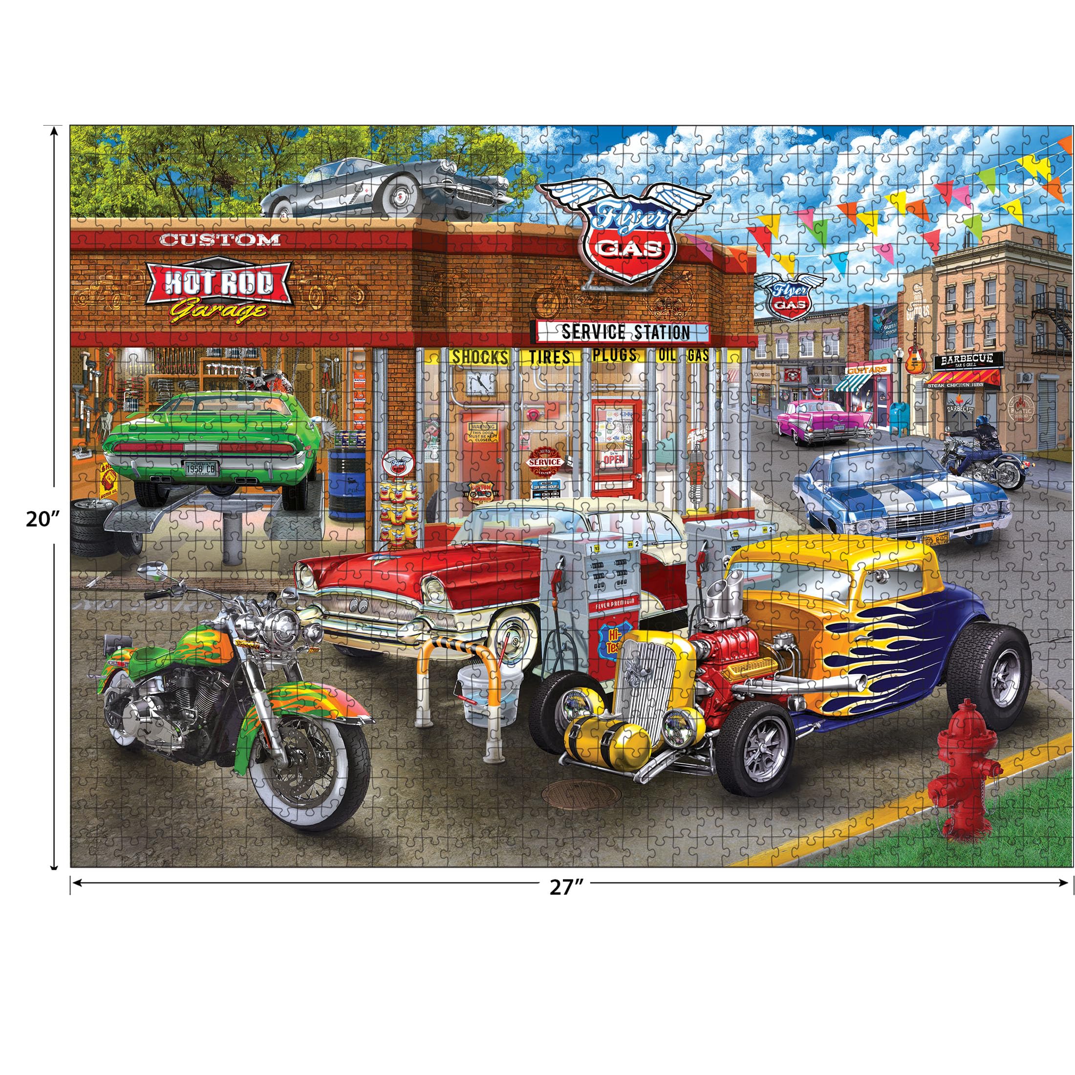 RoseArt Chris Bigelow Hot Rod Garage 1000-Piece Jigsaw Puzzle - Premium Quality with Bonus Poster