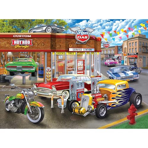 RoseArt Chris Bigelow Hot Rod Garage 1000-Piece Jigsaw Puzzle - Premium Quality with Bonus Poster