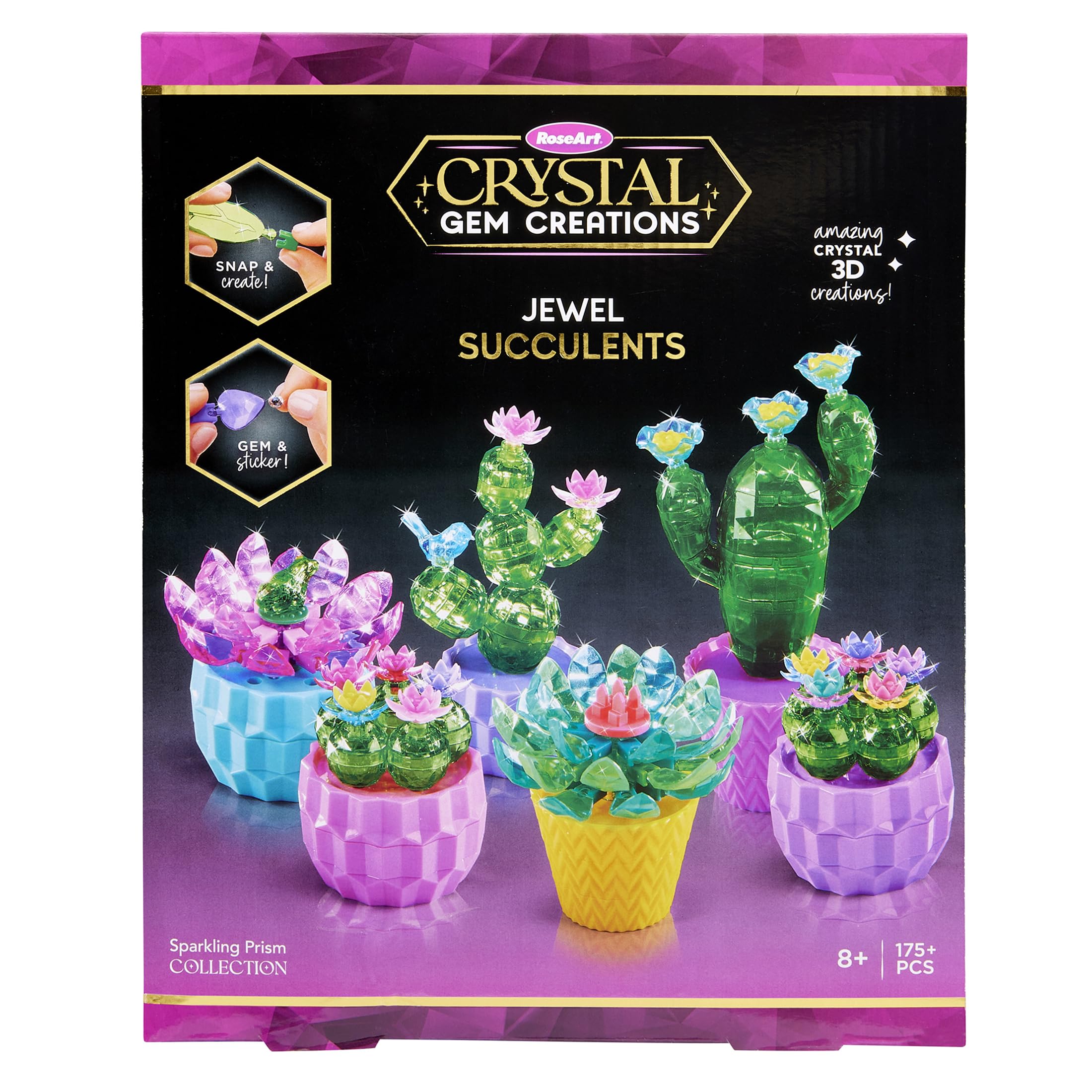 RoseArt Crystal Gem Creations Jewel Succulents Kit – 175+ Pieces Crystal Building Set for Ages 8+