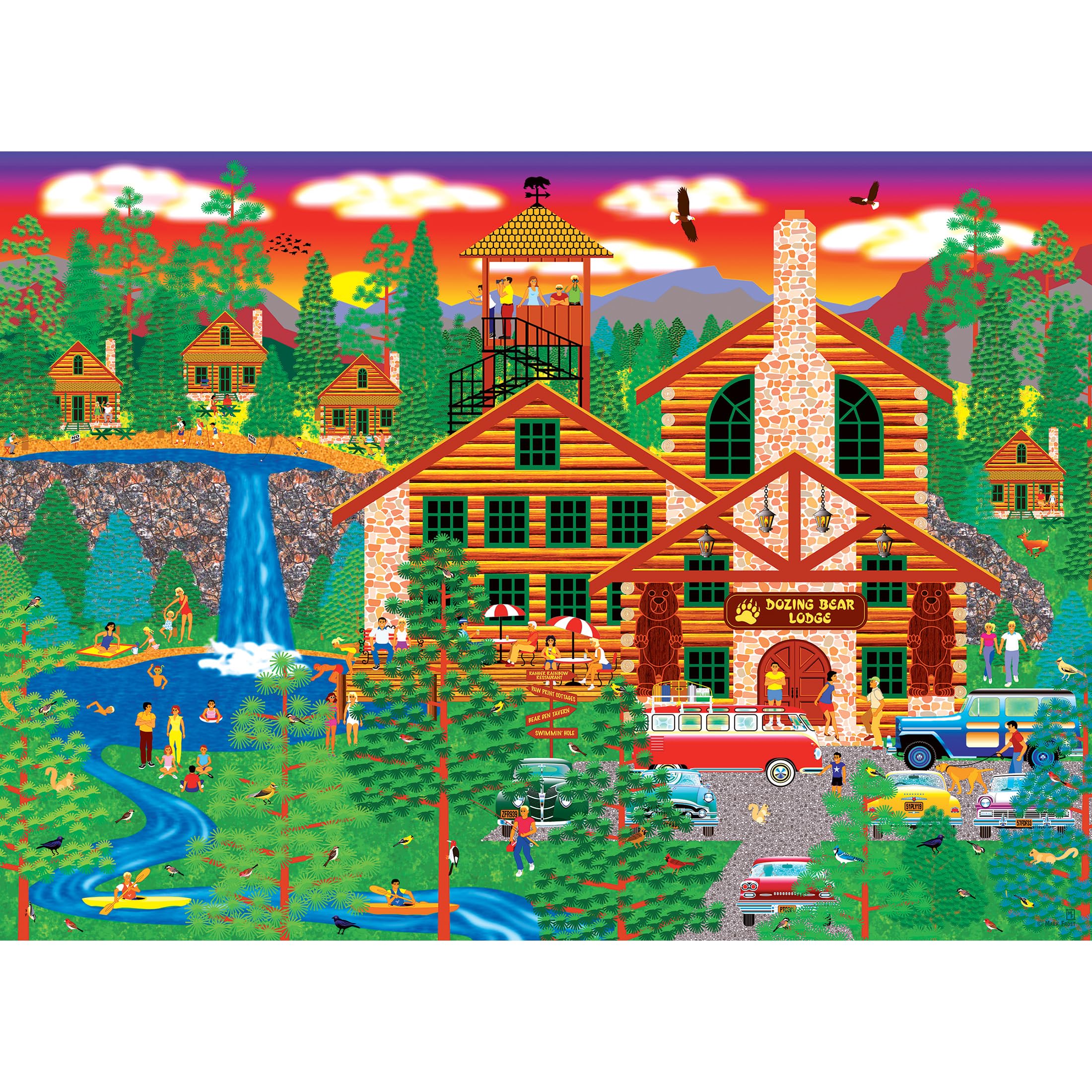 RoseArt Dozing Bear Lodge 1000-Piece Jigsaw Puzzle – Americana Cabin Scene by Mark Frost
