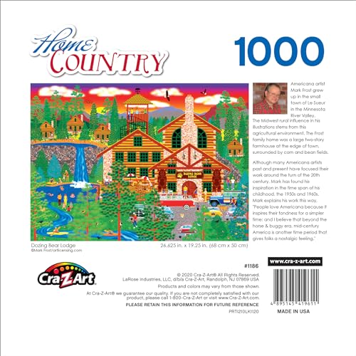 RoseArt Dozing Bear Lodge 1000-Piece Jigsaw Puzzle – Americana Cabin Scene by Mark Frost