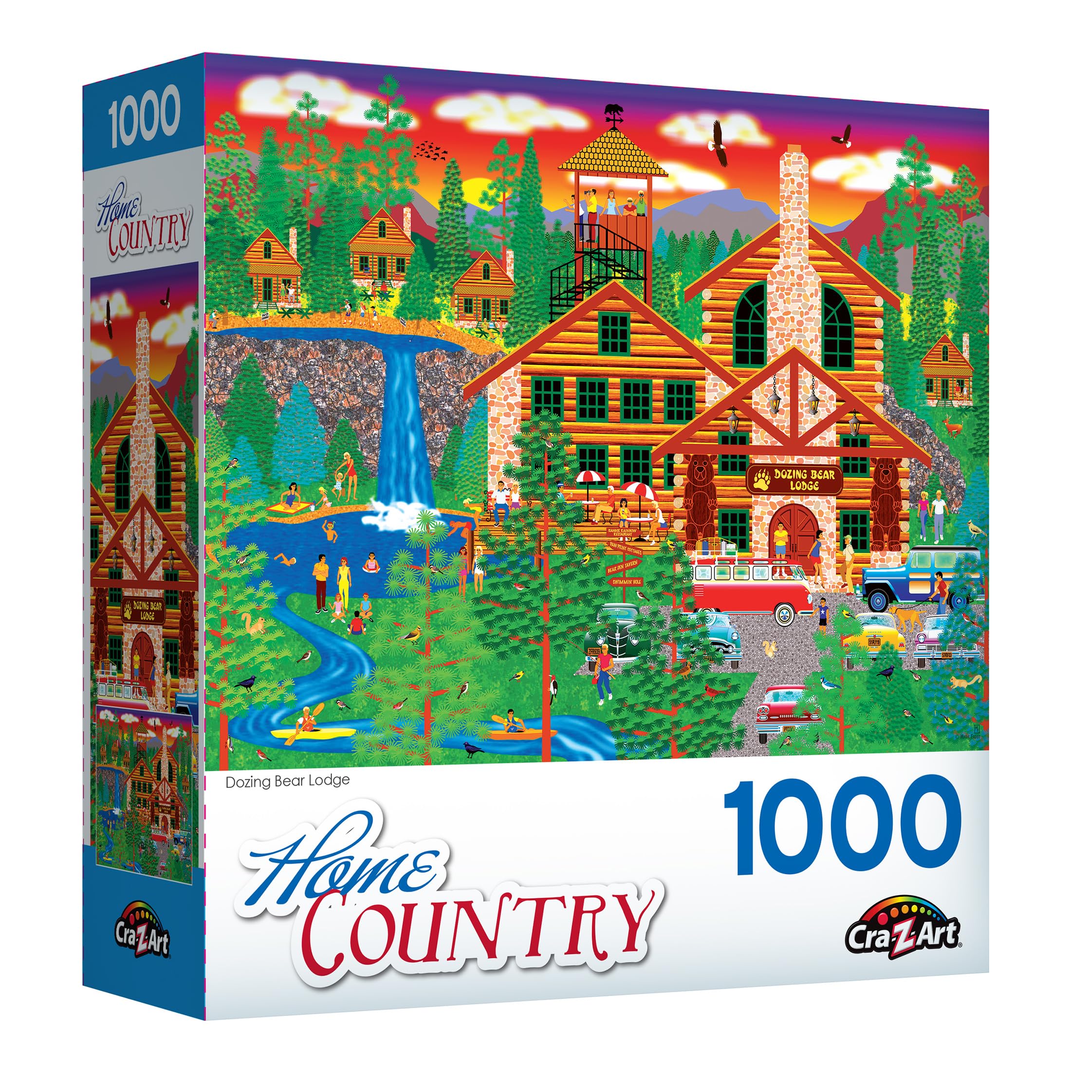 RoseArt Dozing Bear Lodge 1000-Piece Jigsaw Puzzle – Americana Cabin Scene by Mark Frost
