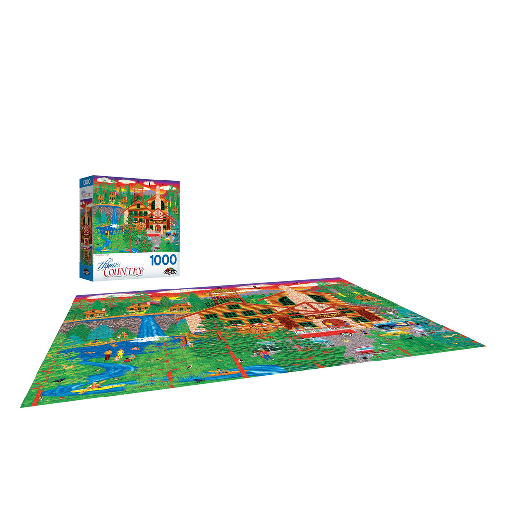 RoseArt Dozing Bear Lodge 1000-Piece Jigsaw Puzzle – Americana Cabin Scene by Mark Frost
