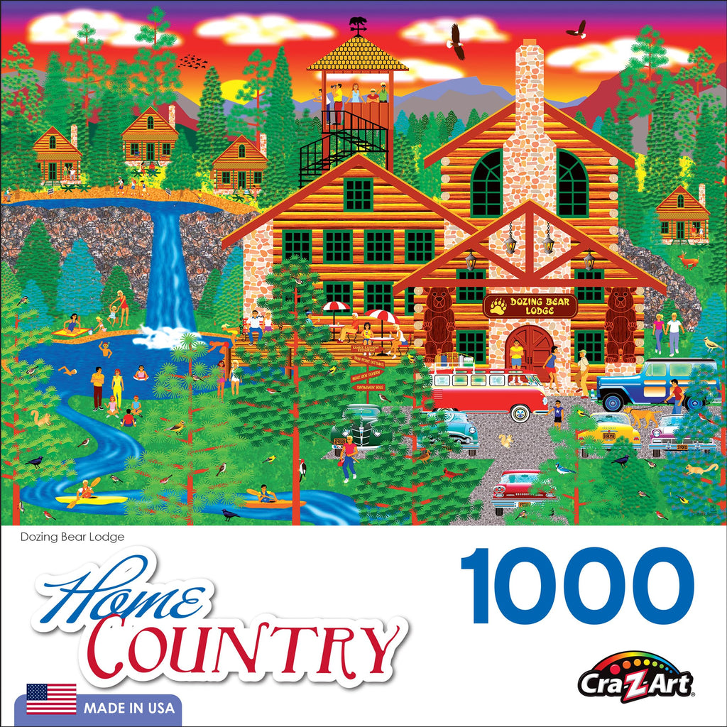 RoseArt Dozing Bear Lodge 1000-Piece Jigsaw Puzzle – Americana Cabin Scene by Mark Frost