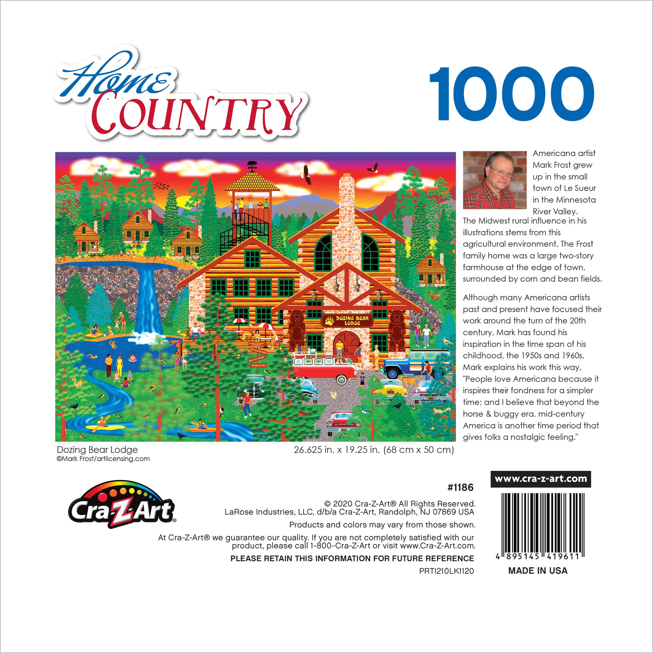 RoseArt Dozing Bear Lodge 1000-Piece Jigsaw Puzzle – Americana Cabin Scene by Mark Frost