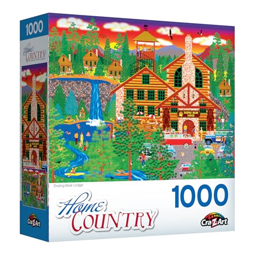 RoseArt Dozing Bear Lodge 1000-Piece Jigsaw Puzzle – Americana Cabin Scene by Mark Frost