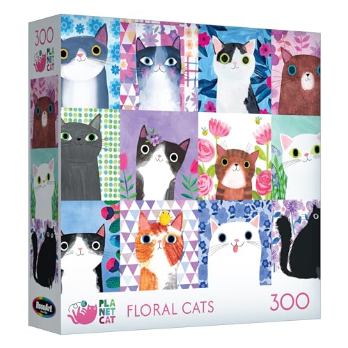 RoseArt Floral Cats 300-Piece Jigsaw Puzzle – Planet Cat Series for Adults
