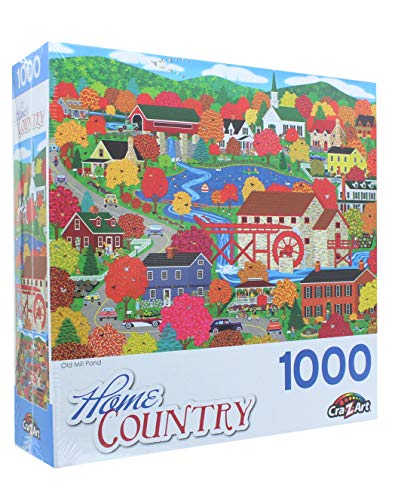 RoseArt Home Country Old Mill Pond 1000-Piece Jigsaw Puzzle – Scenic Rural Landscape