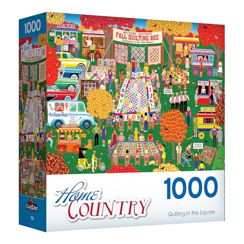 RoseArt Home Country Quilting in the Square 1000 Piece Jigsaw Puzzle – Fall Quilting Bee Scene