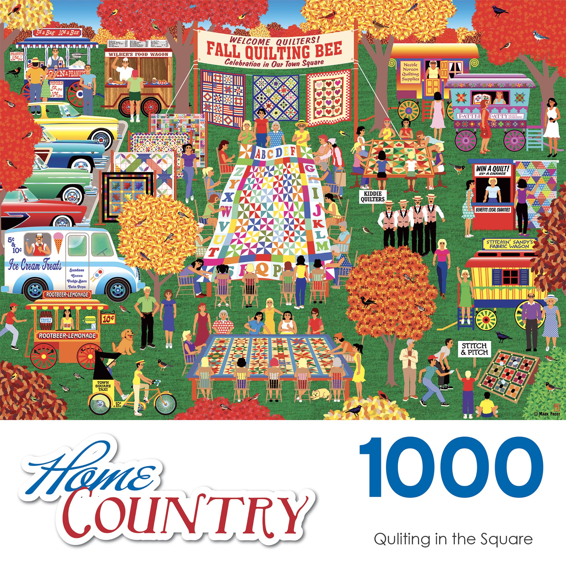 RoseArt Home Country Quilting in the Square 1000 Piece Jigsaw Puzzle – Fall Quilting Bee Scene