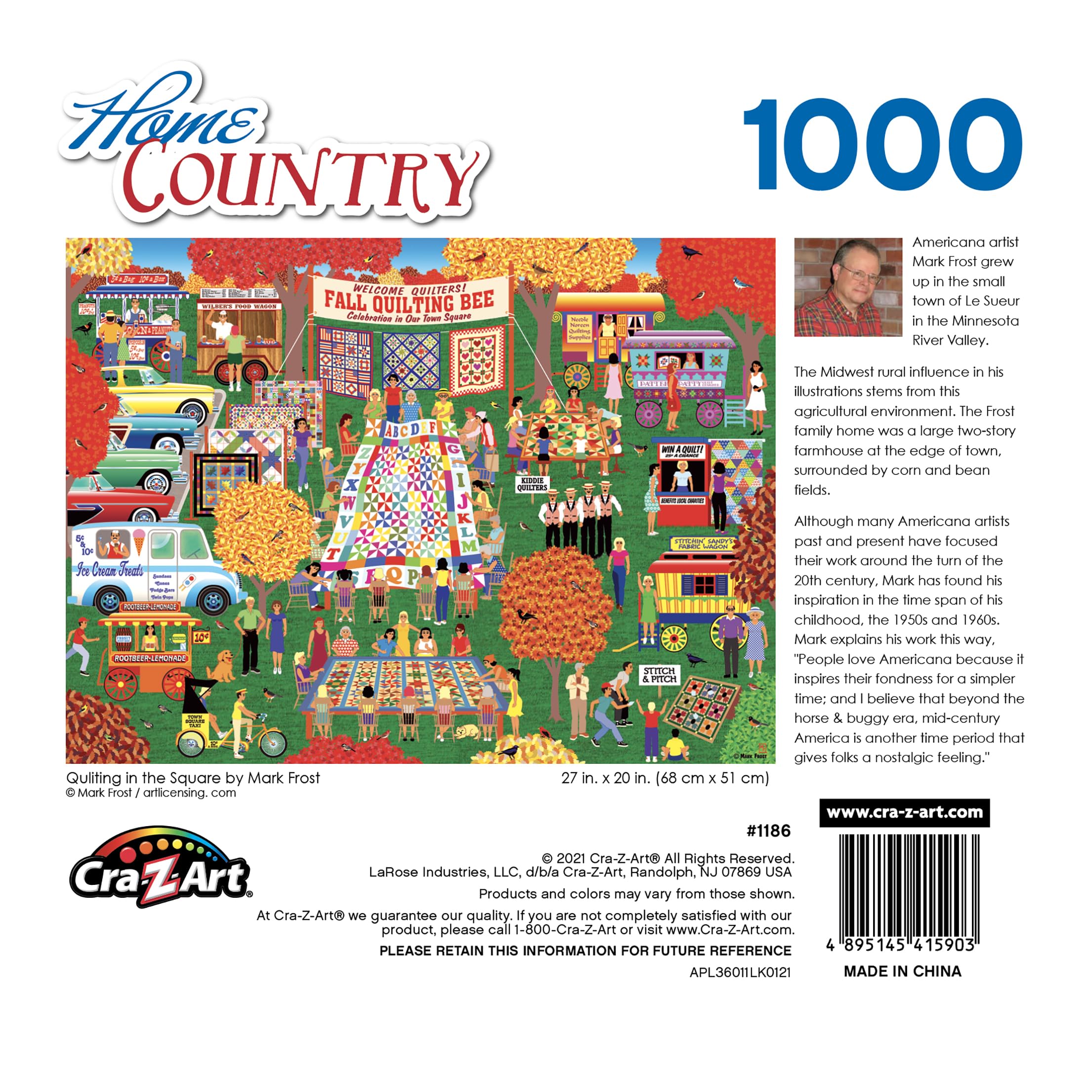 RoseArt Home Country Quilting in the Square 1000 Piece Jigsaw Puzzle – Fall Quilting Bee Scene
