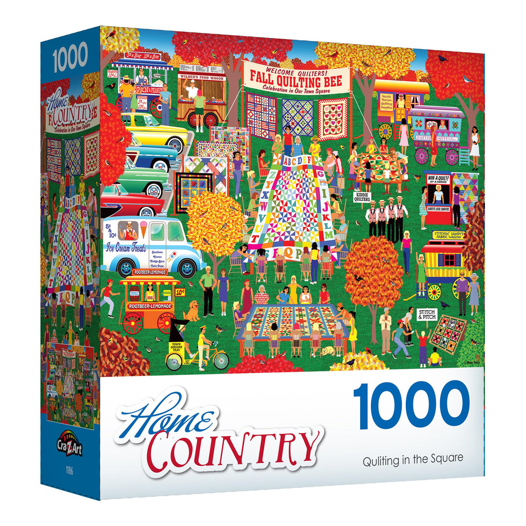 RoseArt Home Country Quilting in the Square 1000 Piece Jigsaw Puzzle – Fall Quilting Bee Scene
