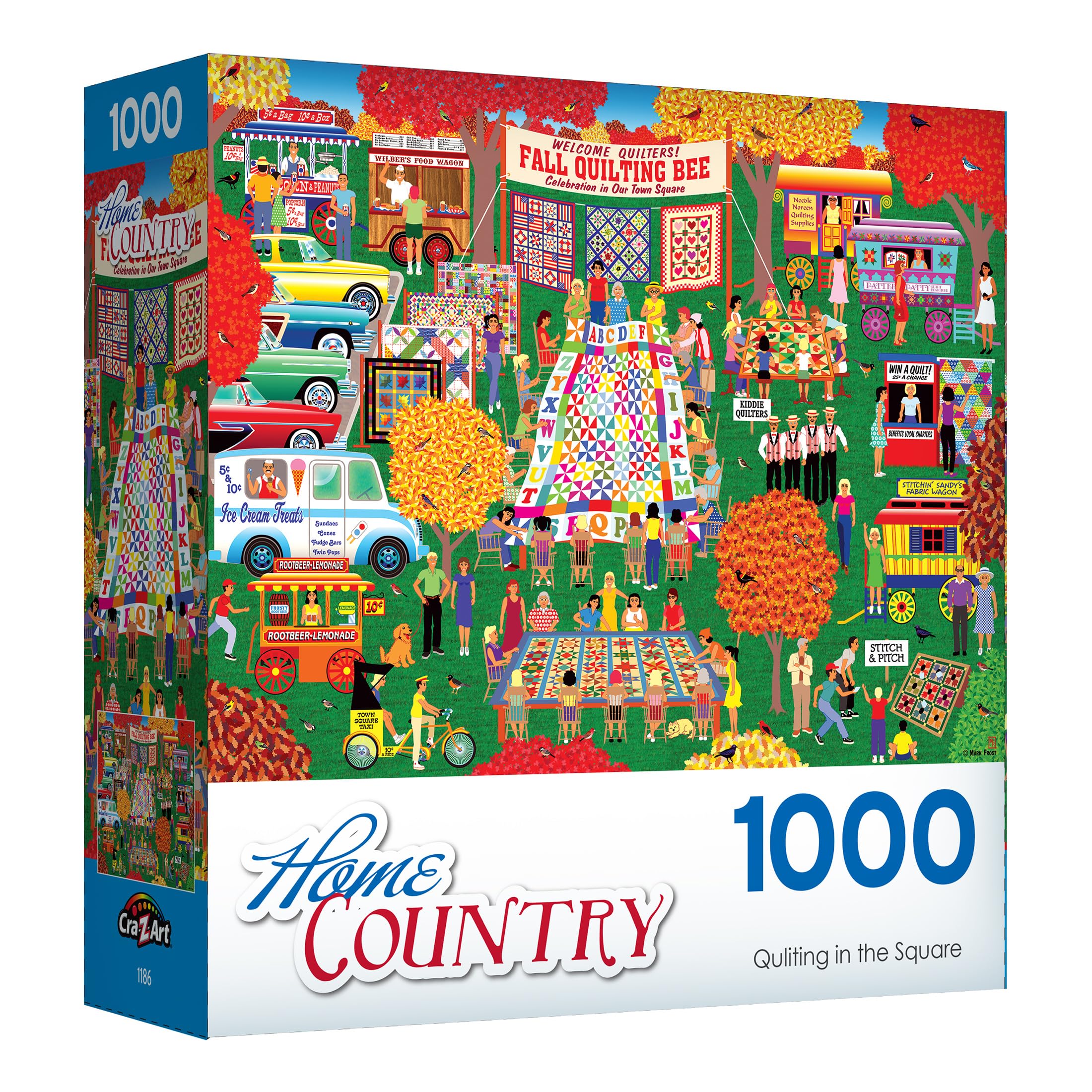 RoseArt Home Country Quilting in the Square 1000 Piece Jigsaw Puzzle – Fall Quilting Bee Scene