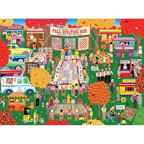 RoseArt Home Country Quilting in the Square 1000 Piece Jigsaw Puzzle – Fall Quilting Bee Scene