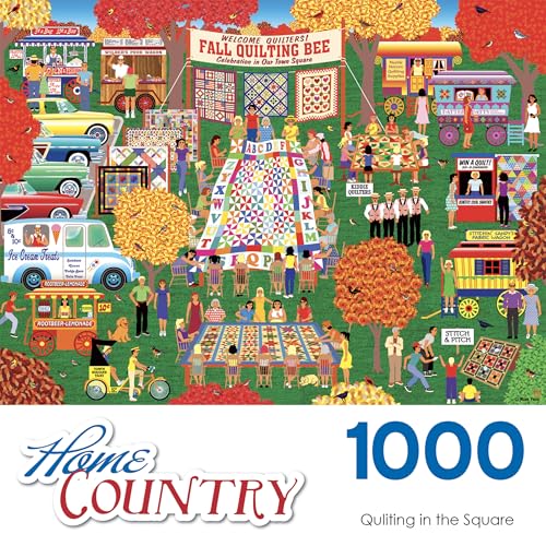 RoseArt Home Country Quilting in the Square 1000 Piece Jigsaw Puzzle – Fall Quilting Bee Scene