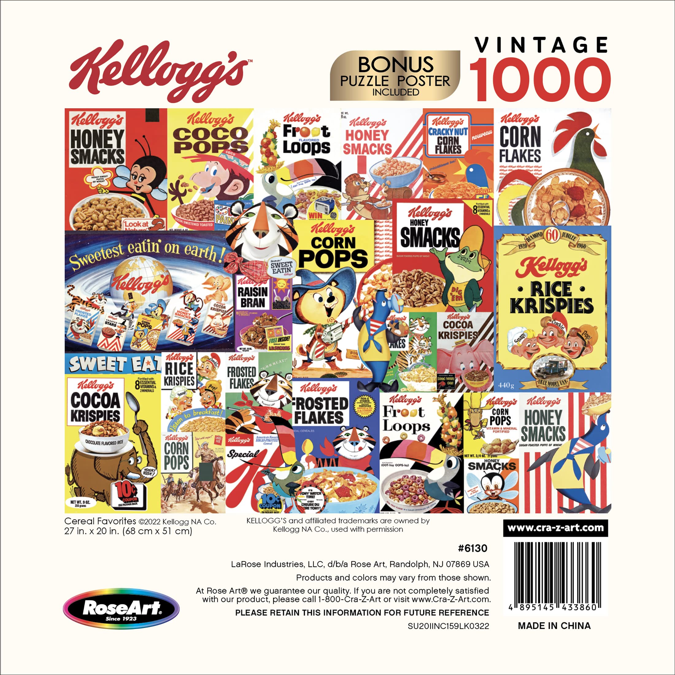 RoseArt Kellogg's Cereal Favorites 1000-Piece Jigsaw Puzzle – Premium Puzzle Board with Bonus Poster