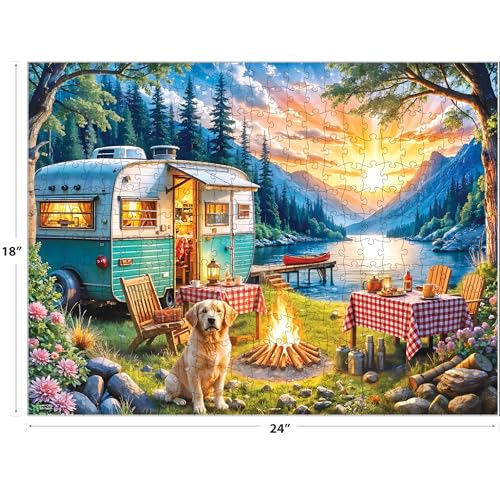 RoseArt Kodak Premium 350-Piece Jigsaw: Sunset Camper with Golden Retriever - 24x18 Inches