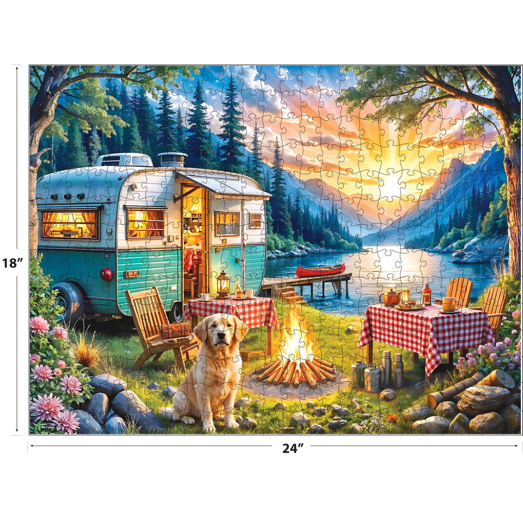 RoseArt Kodak Premium 350-Piece Jigsaw: Sunset Camper with Golden Retriever - 24x18 Inches