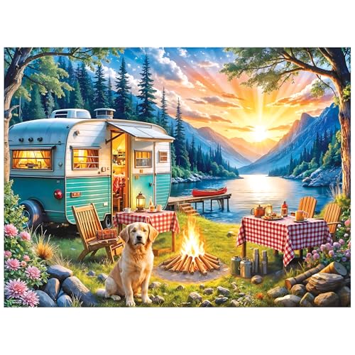 RoseArt Kodak Premium 350-Piece Jigsaw: Sunset Camper with Golden Retriever - 24x18 Inches