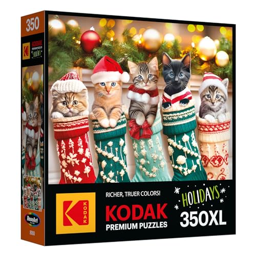 RoseArt Kodak Premium Kitten Stockings 350-Piece Jigsaw Puzzle – Holiday Cat Scene