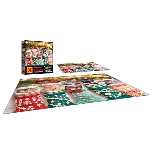 RoseArt Kodak Premium Kitten Stockings 350-Piece Jigsaw Puzzle – Holiday Cat Scene