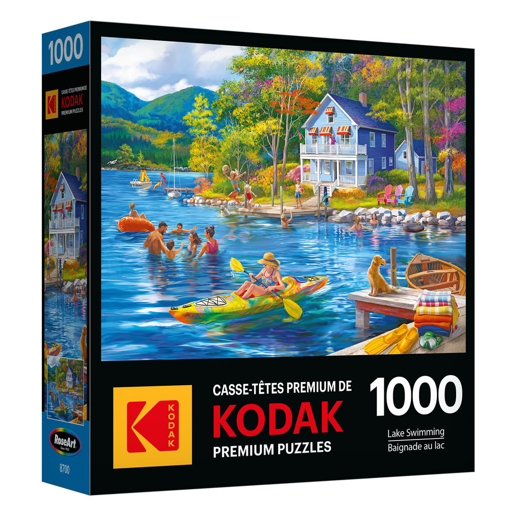 RoseArt Kodak Premium Lake Swimming 1000 Piece Jigsaw Puzzle – Recycled Materials, 19.25x26.62 inches
