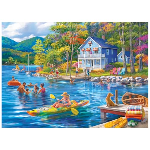 RoseArt Kodak Premium Lake Swimming 1000 Piece Jigsaw Puzzle – Recycled Materials, 19.25x26.62 inches