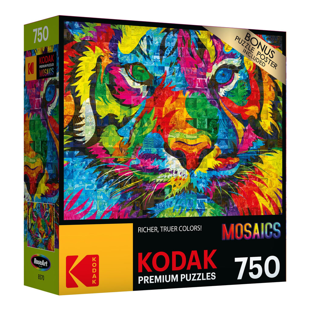 RoseArt Kodak Premium Mosaics Rainbow Tiger 750-Piece Jigsaw Puzzle for Adults