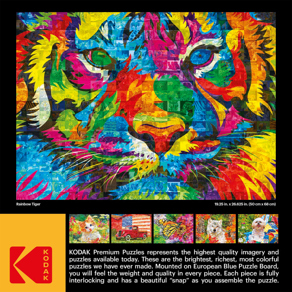 RoseArt Kodak Premium Mosaics Rainbow Tiger 750-Piece Jigsaw Puzzle for Adults