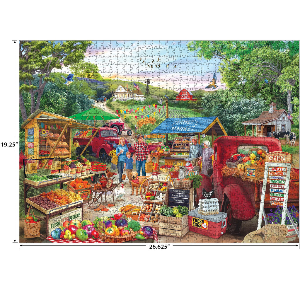 RoseArt Kodak Premium Red Trucks Farm Market 1000-Piece Jigsaw Puzzle – Americana Scene, Made in USA
