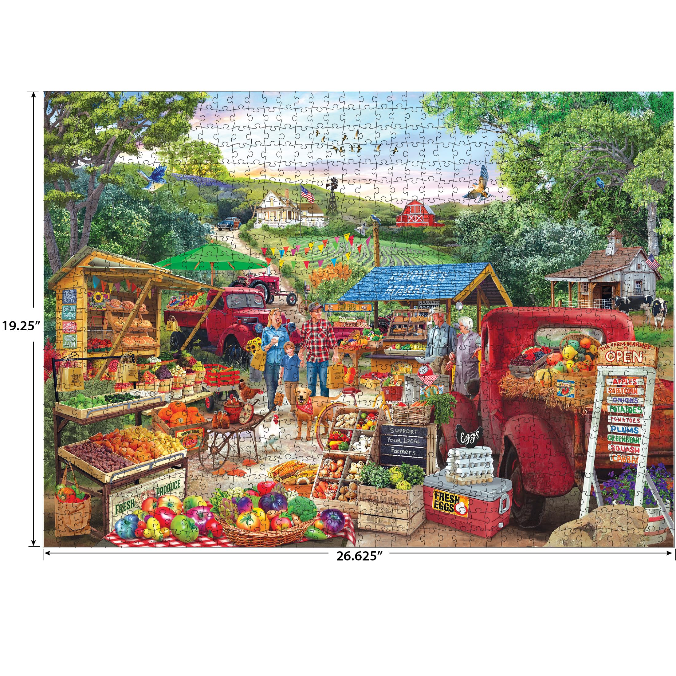 RoseArt Kodak Premium Red Trucks Farm Market 1000-Piece Jigsaw Puzzle – Americana Scene, Made in USA