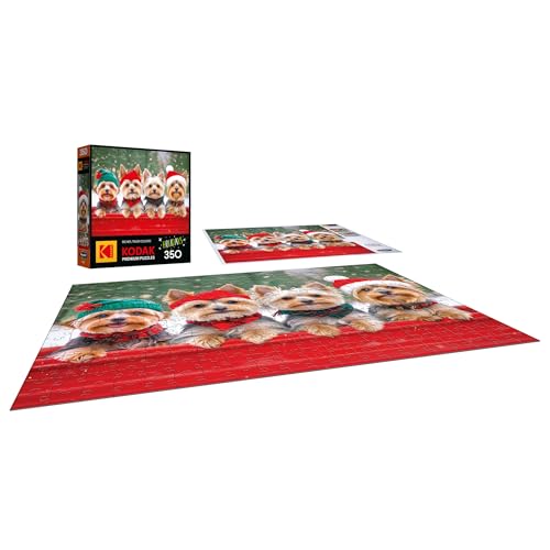 RoseArt Kodak Premium 'Yorkie Holidays' 350-Piece Jigsaw Puzzle – 24x18 Inch Festive Yorkies