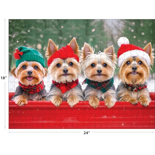 RoseArt Kodak Premium 'Yorkie Holidays' 350-Piece Jigsaw Puzzle – 24x18 Inch Festive Yorkies